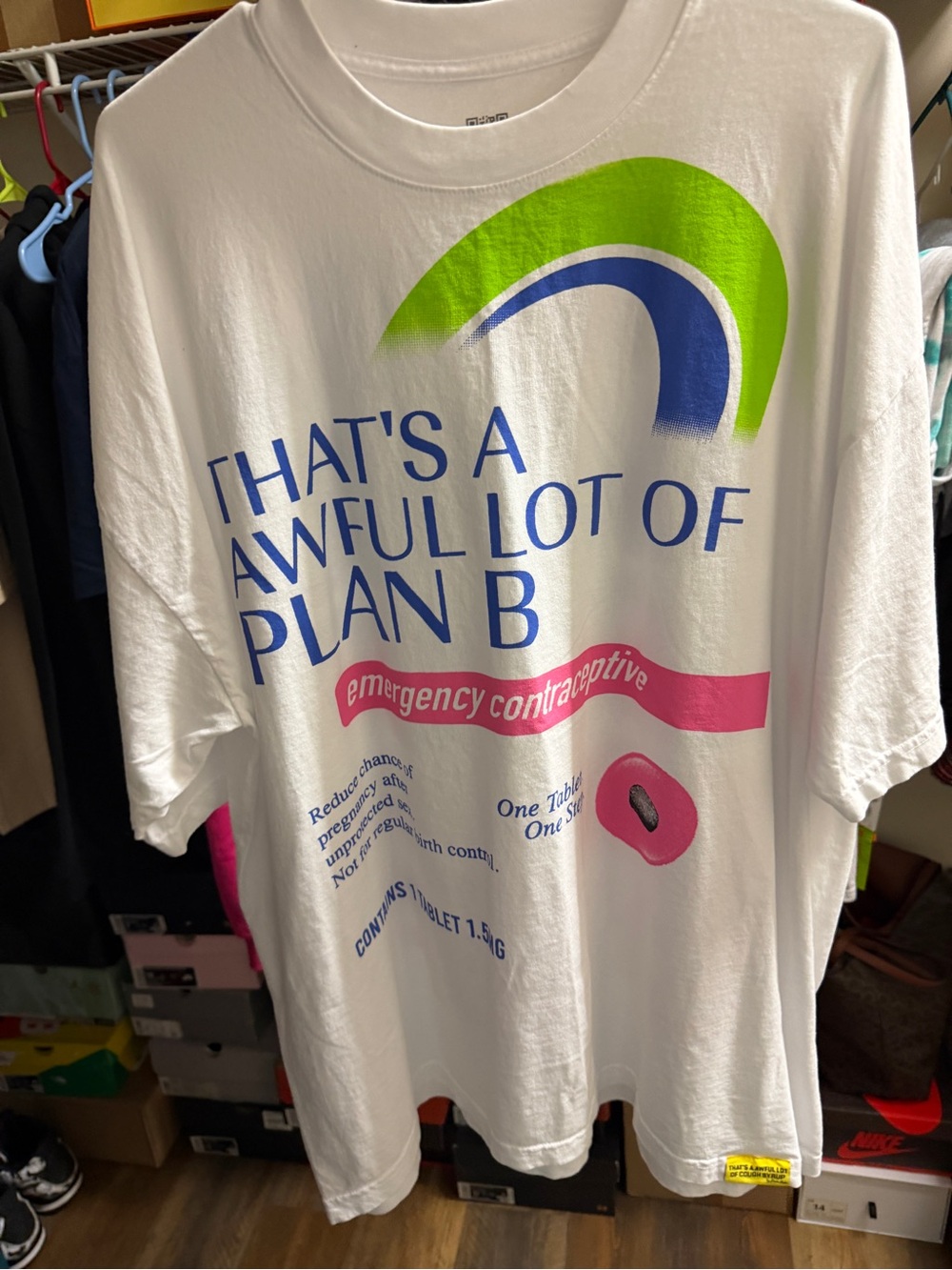 Aweful lot of Plan B/ Alocs brand White Graphic Tee with Blue, Pink & Lime Print